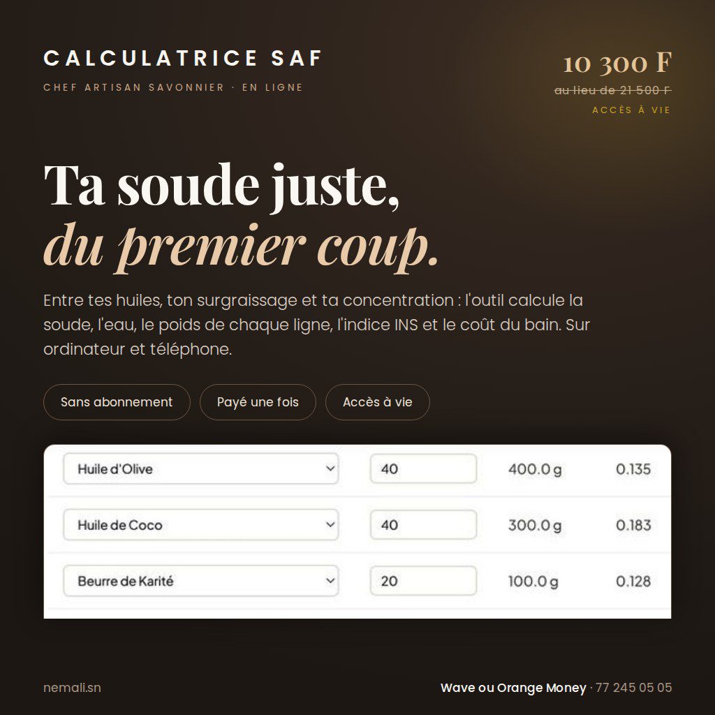 Calculatrice SAF Maitre Savonnier, acces a vie, nemali.sn