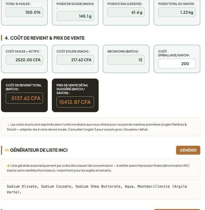 Coût de revient et prix de vente conseillé
