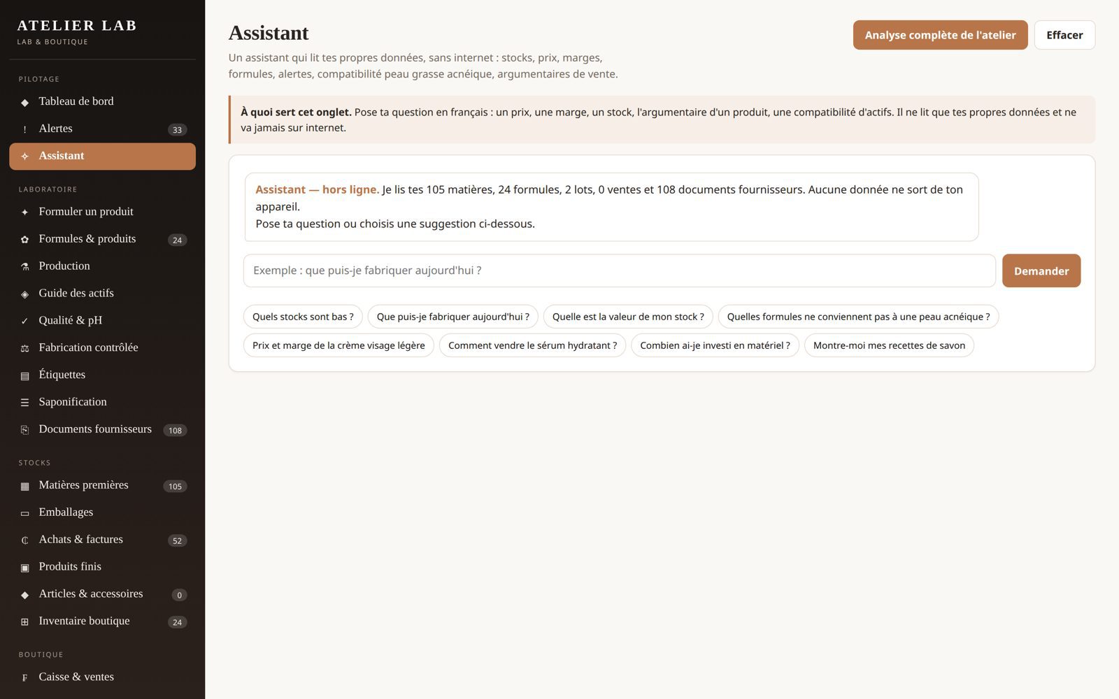 Assistant de formulation d'ATELIER LAB