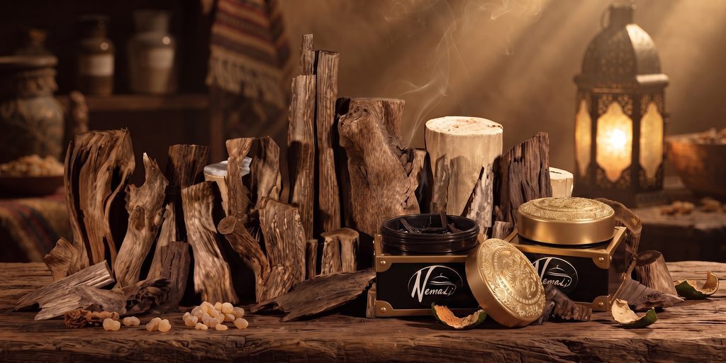 Bois d'oud brut et pots de thiouraye Nemali